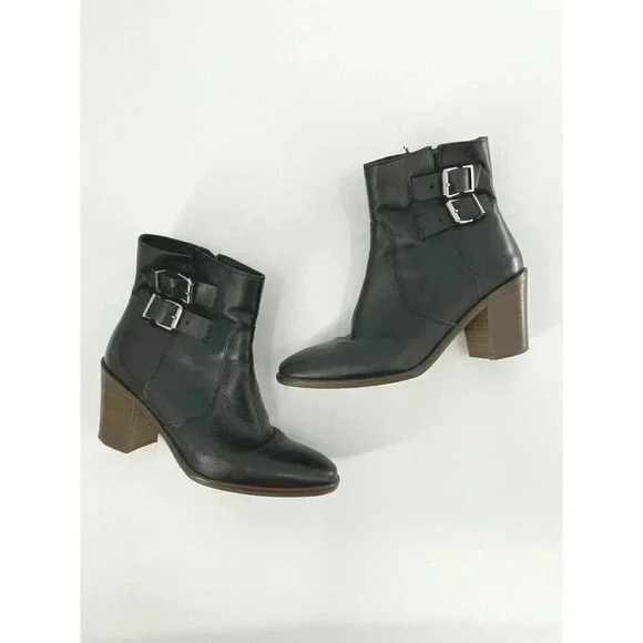 J.Crew Dean Ankle Buckle Block Heel Boots Size 9 $298 Black 07045 Zip Booties - Picture 1 of 7